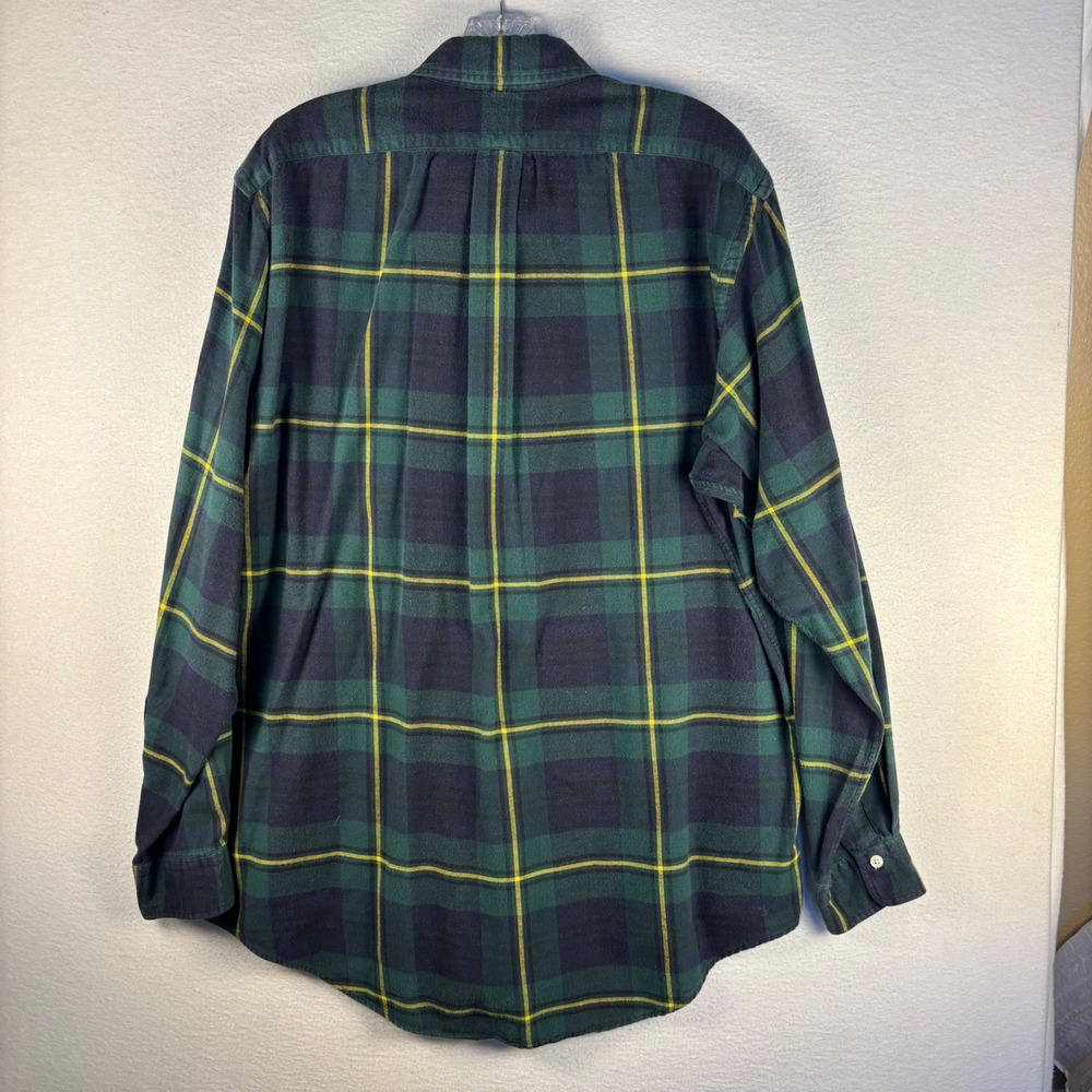 Ralph Lauren Mens Flannel Shirt L Green Navy Yellow Plaid Made in USA Cotton - Picture 3 of 7